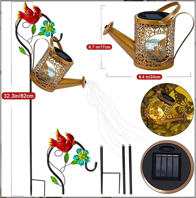 zwxqe Solar Lights Outdoor, Watering Can Garden Lamp, Metal Pathway Light, Decorative Bracket Lantern, 35.04 inches, LED Yard Accent for Lawn Outside Garden and Landscape Illumination photo 2