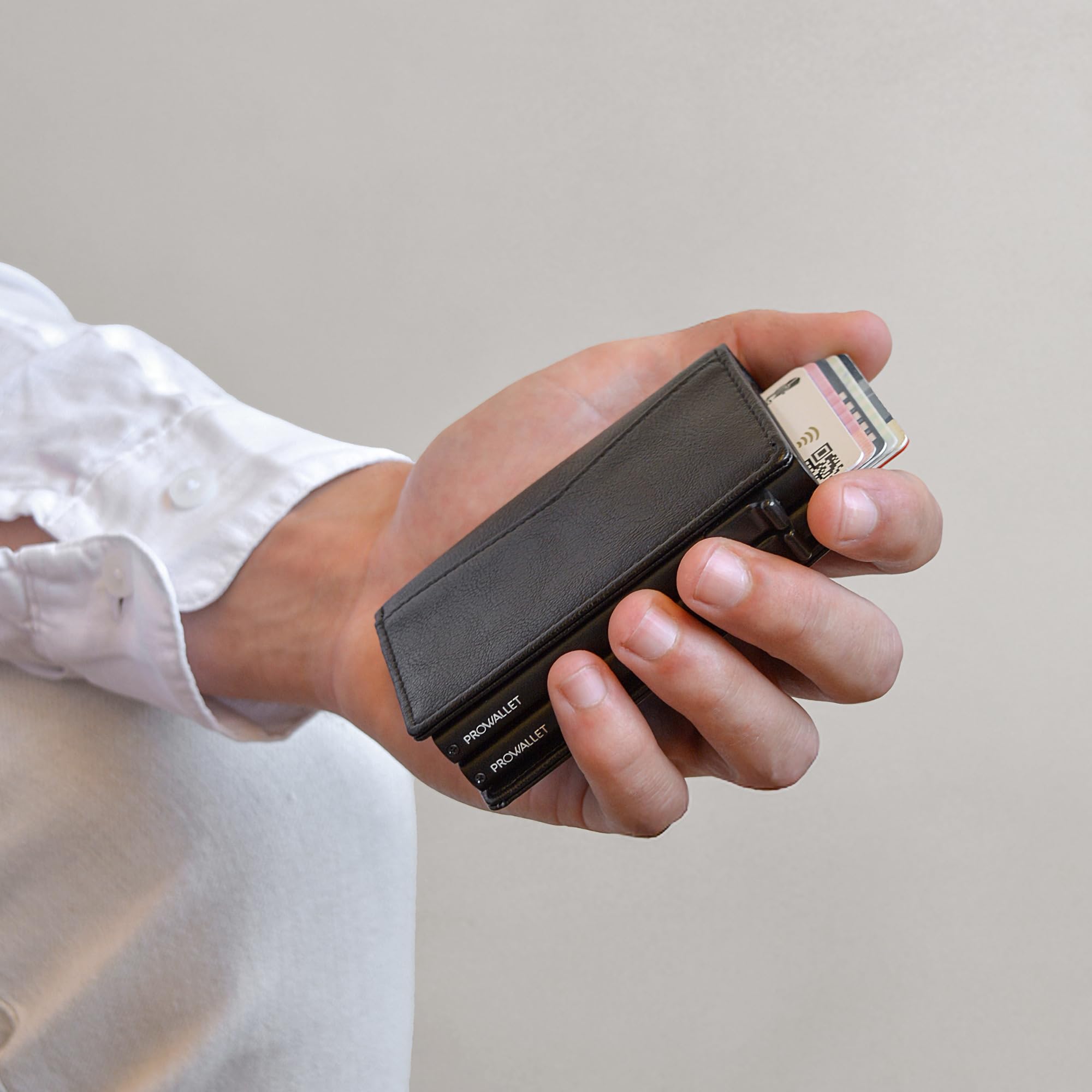 Double - Portemonnaie 14 Karten und Geldscheine - Wallet mit RFID-Schutz - Kartenetui, Geldbörse - Card Holder Aluminium - Damen und Herren - Luxuriöser Geschenkbox (Schwarz)