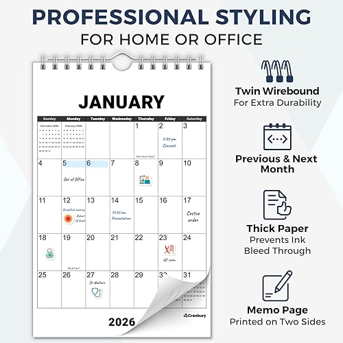 Miniatura 3 de CRANBURY Calendario pequeño de pared 2025 2026, calendario pequeño de 5.5 x 8.5 pulgadas con bloc de notas, uso de julio de 2025 a diciembre de