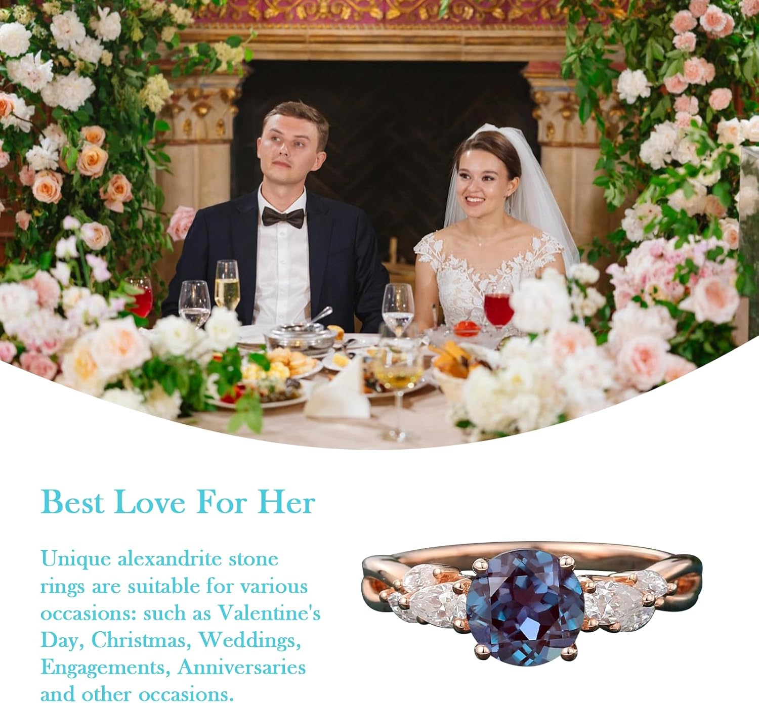 Alexandrite Engagement Ring 10K/14K/18K Solid Rose Gold Unique Vintage 1CT Round Alexandrite Ring Leaf Flower Twisted June Birthstone Wedding Ring Personalized Birthday Christmas Gift for Woman