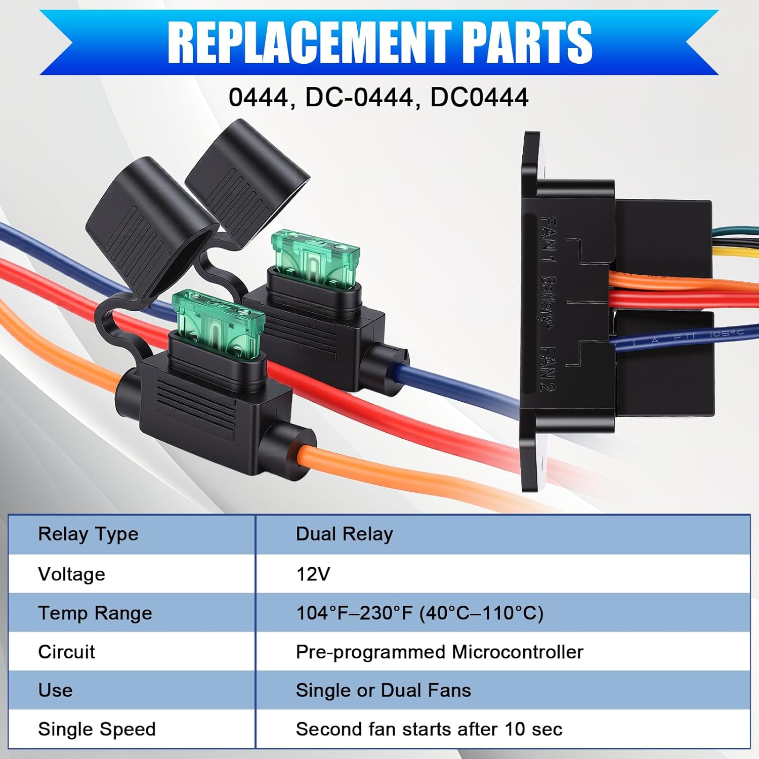 Digital Electric Radiator Fan Controller Switch Kit, Adjustable Temperature 104-230°F, LED Real Time Display, DC12V/24V, Dual Fan Control, Fan Relay Kit, Automotive Fan Controller (DC12V)