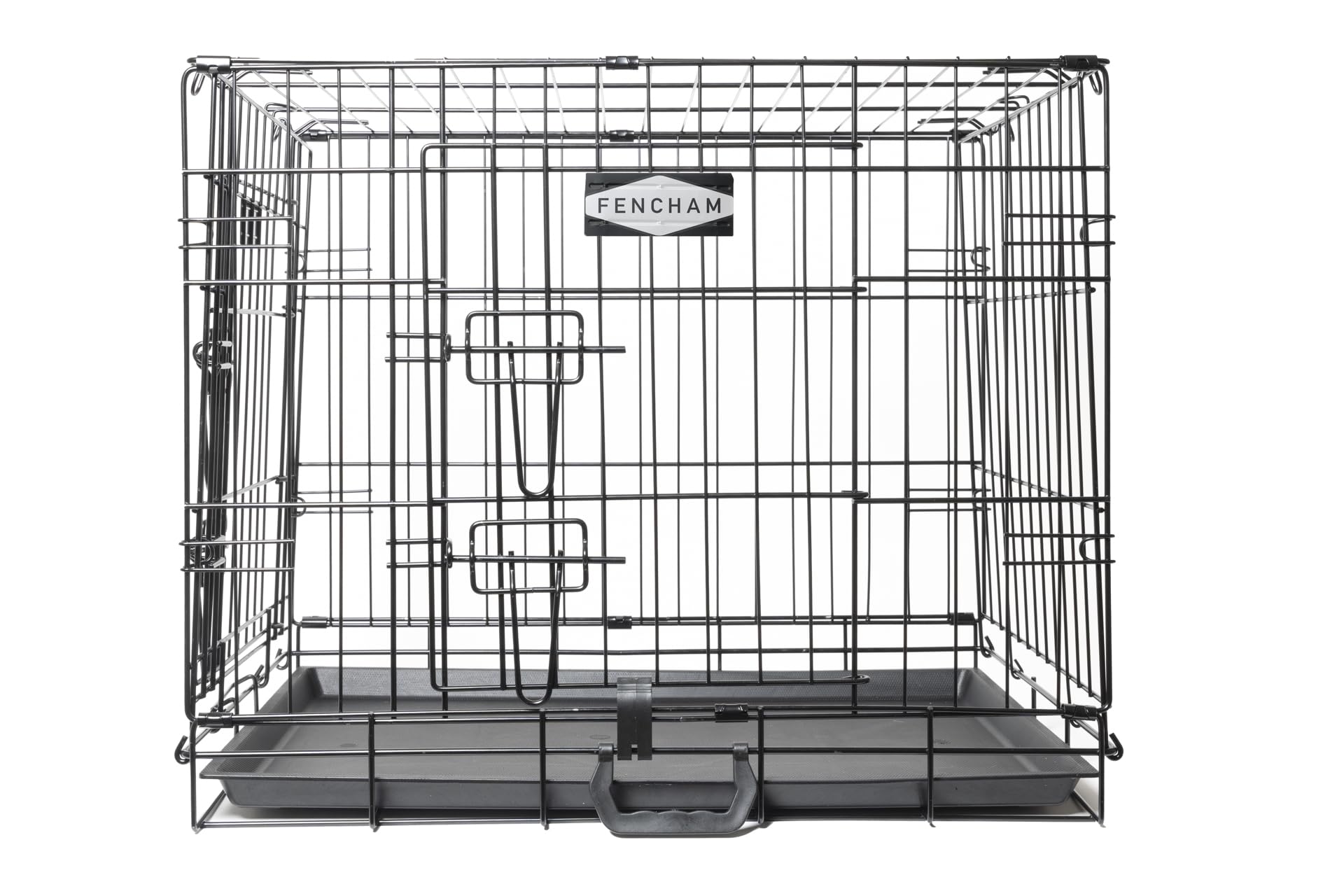 Fencham - Small Dog Crate - 24" - Durable & Secure Metal Cage- with Moveable Carry Handle - 2 Lockable Doors - Folds Flat - Removable Tray - Quick & Easy to Assemble - Ideal for Small Dog Breeds