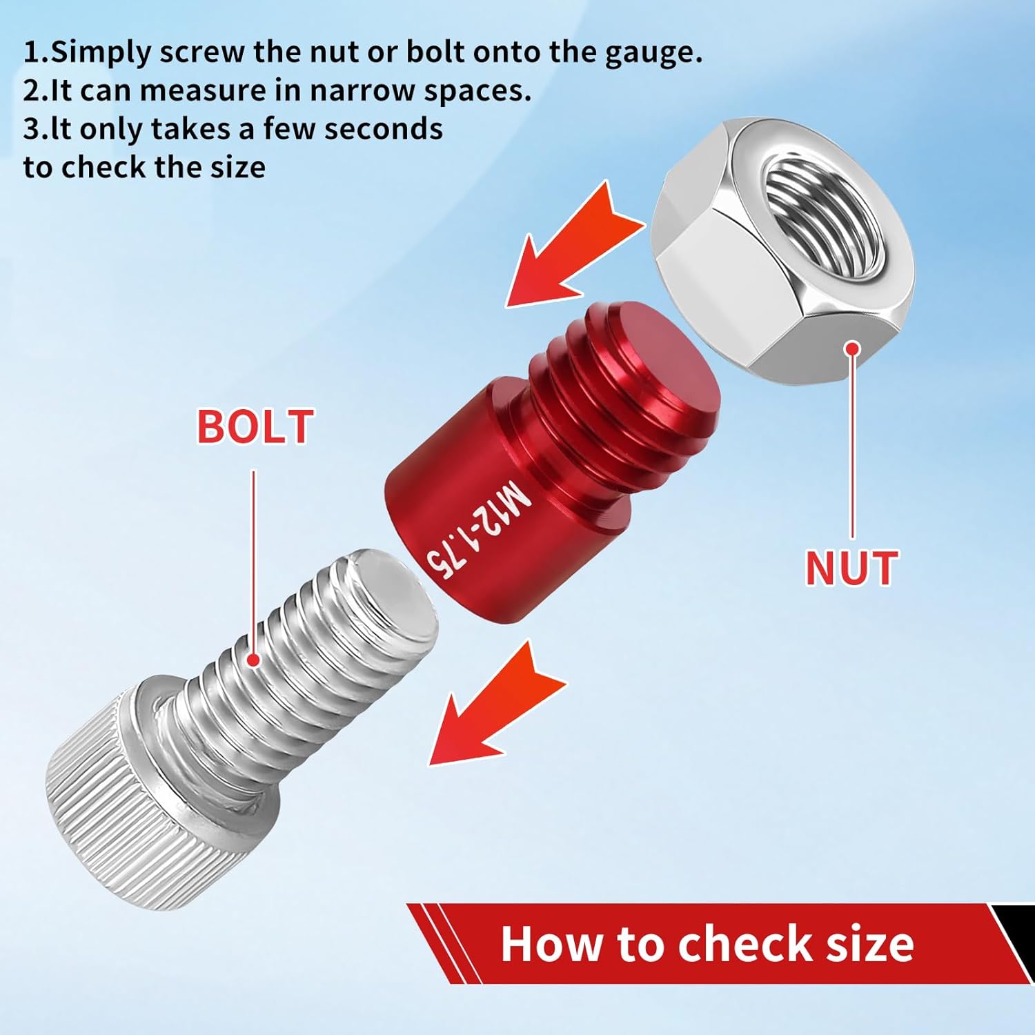 Thread Checker, 44 Nut and Bolt Thread Checker Individually Housed in Case, Bolt Size and Thread Gauge 23 Inch & 21 Metric, Suitable for Size Check in Tricky and Narrow Areas