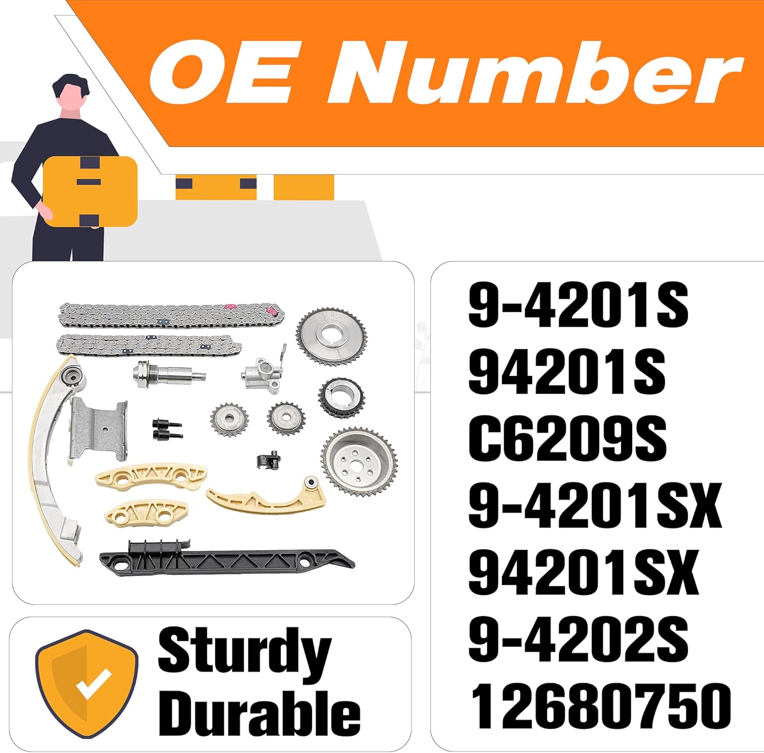 Engine Timing Chain Kit Compatible for Chevy Buick GMC Pontiac Saab Saturn-2.0L 2.2L 2.4L.Replaces# 12680750, 9-4201S, 9-4201SX.（With Chain Guide Tensioner Sprocket）