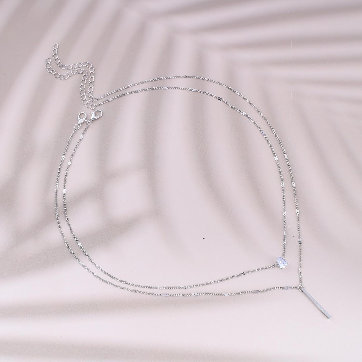 Vintage Layered Bar Pendant Necklace Crystal Teardrop Necklace Gold Bar Necklace Rhinestone Choker Necklace Jewelry for Women (Gold) - Image 3