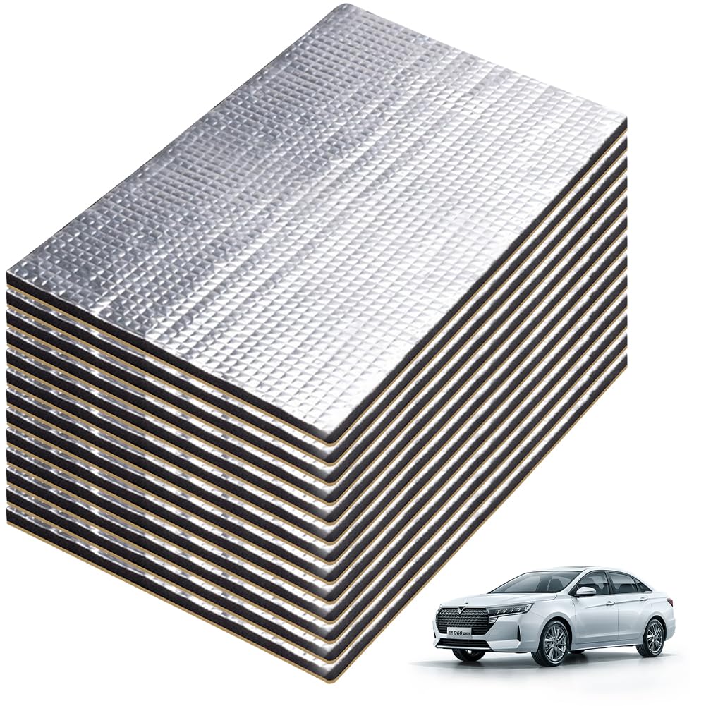 Tappetini Isolanti per Auto, 12 pezzi, Tappetino fonoassorbente per Auto, Isolamento Acustico, Isolante, Ignifugo, Impermeabile, 40 cm x 25 cm x 5 mm