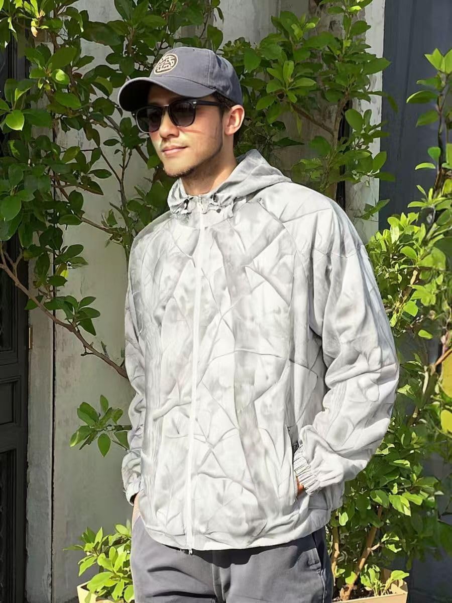 Men's Windbreaker Jacket - Lightweight Waterproof Raincoat with Hood, Breathable Windproof Jacket for Outdoor Sports