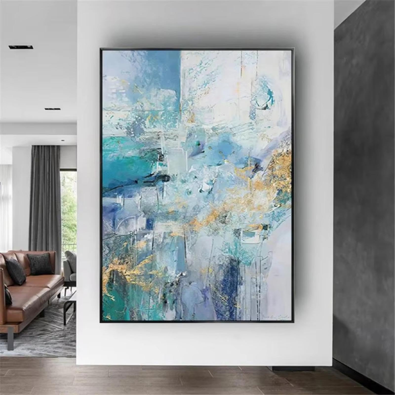 Peinture abstraite texturée moderne toile encadrée salon 30x52
