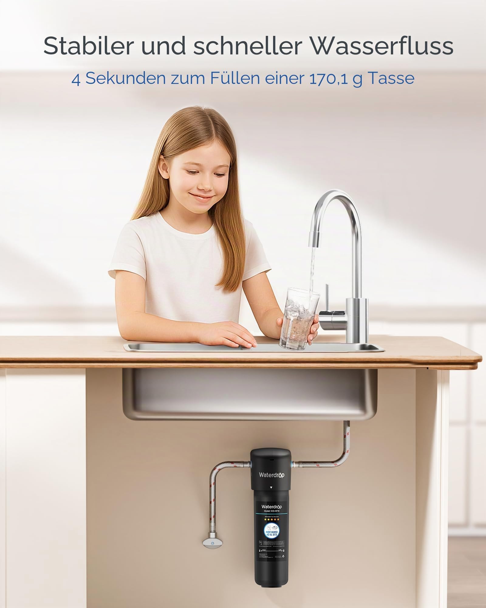 Waterdrop WD-RF10 Filtro per l'acqua, NSF/ANSI 42 Certificato, 30.000 Litri, Sostituzione per il Sistema di Filtrazione dell'acqua Sotto il Lavandino Waterdrop