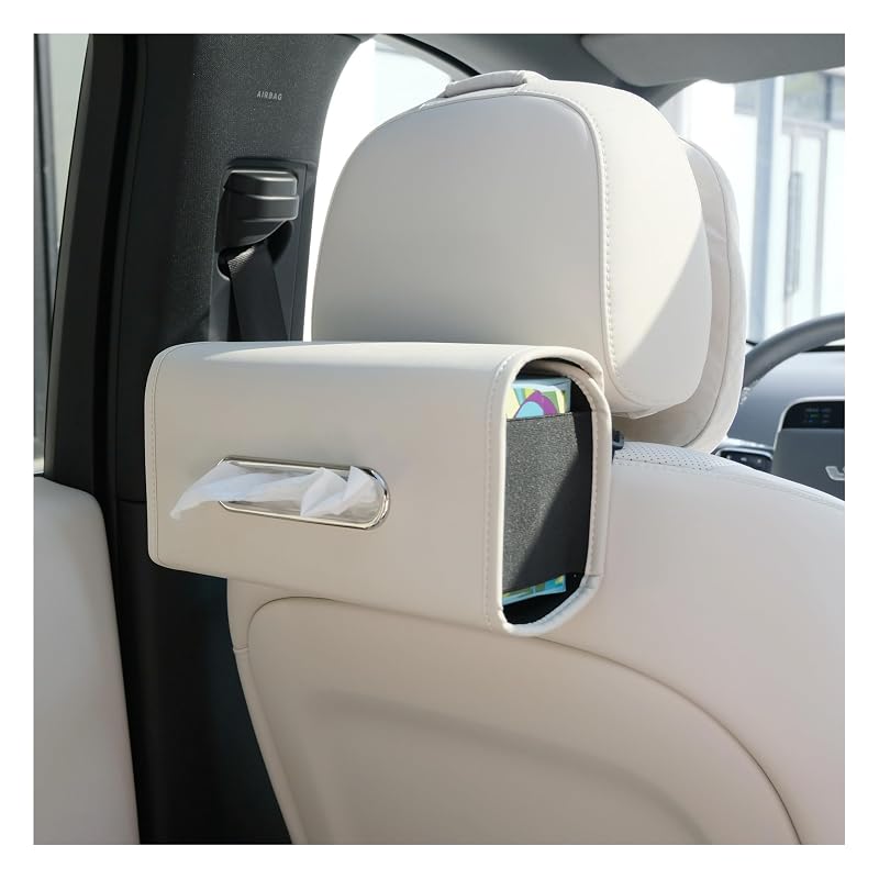Porta-lenços para carro Ompellus em couro sintético bege para encosto de banco, tamanho extragrande, modelo OP-CTH
