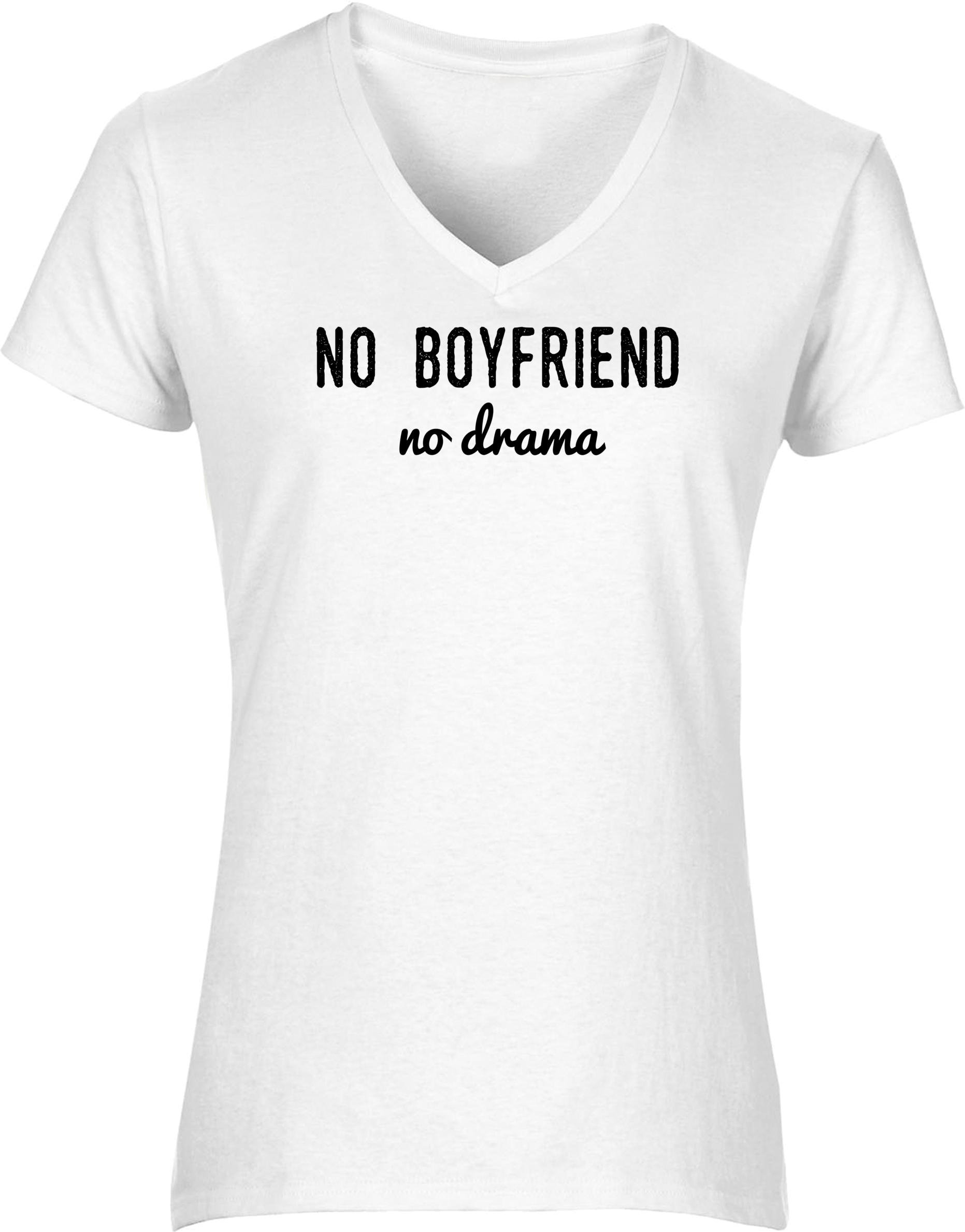 No Boyfriend No Drama Womens V-Neck Short Sleeve t-Shirt (Specific Size Guide in Description)