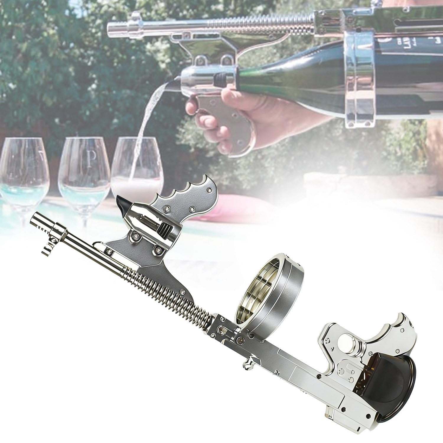 XNZJHPP Adjustable Champagne Gun Shooter, High-End Wine Spray Dispenser Prop, Durables for Wedding Yacht Celebrations.Champagne Spray Gun (Silver)