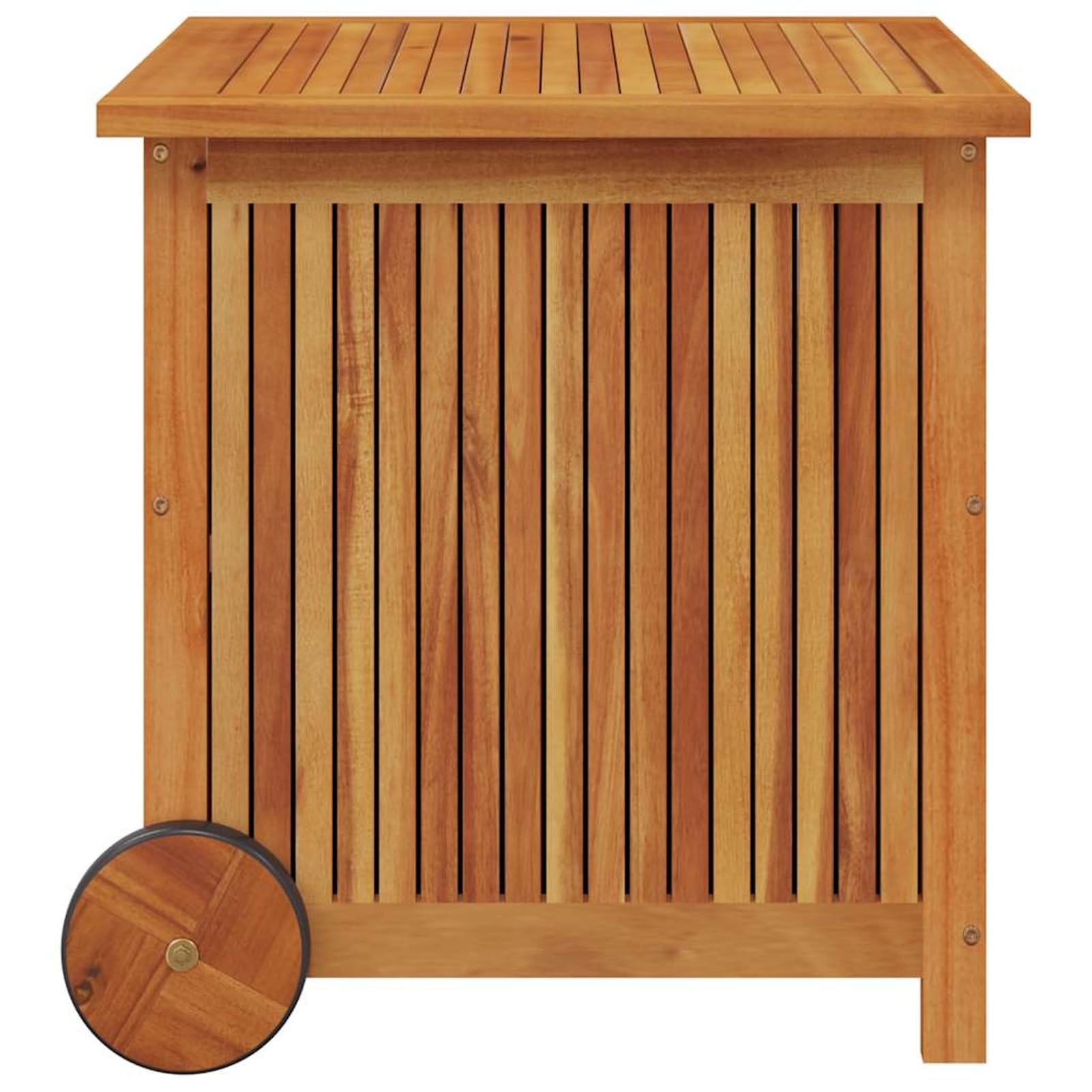 Gecheer Scatola portaoggetti da giardino con ruote, 60 x 50 x 58 cm, in legno di acacia, per esterni, organizer per attrezzi da giardino, cassapanca per cuscini per balcone, piscina, terrazza