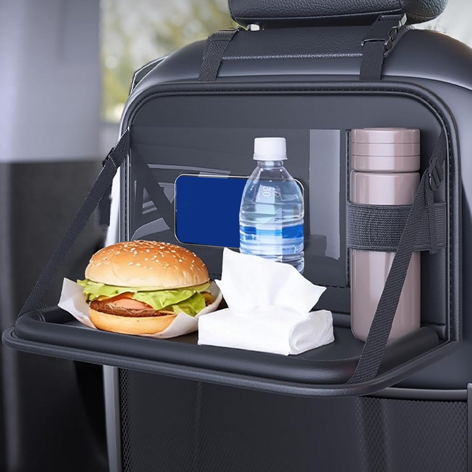 Organizador para Asiento Trasero de Coche, Bandeja Plegable de Pu,