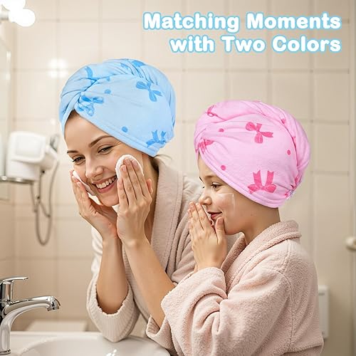 Miniatura 2 de FIOBEE Toalla de microfibra para el cabello para niños, toalla de secado rápido, turbantes absorbentes para cabello húmedo con botón, para mujeres y