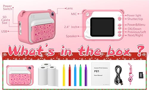 Miniatura 9 de Acadia - Cámara para niños de impresión instantánea, cámara instantánea de 12 MP para niños, sin tinta, cámara digital para niños de 3 a 12 años con