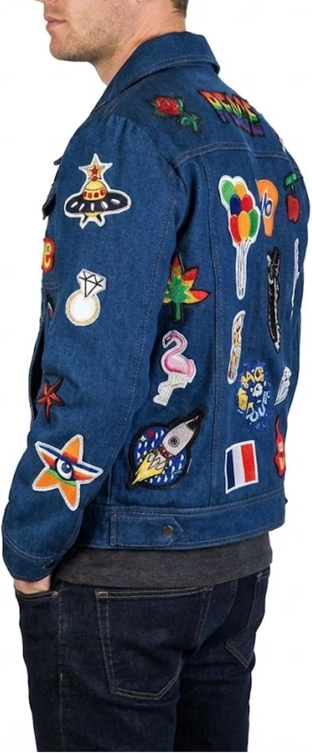 SBL SOUTH BEACH LEATHER Men's Rocket Blue Man Denim Jacket - Motorcycle Cafe Racer Outfit - Elton Party John, Cocktail wear