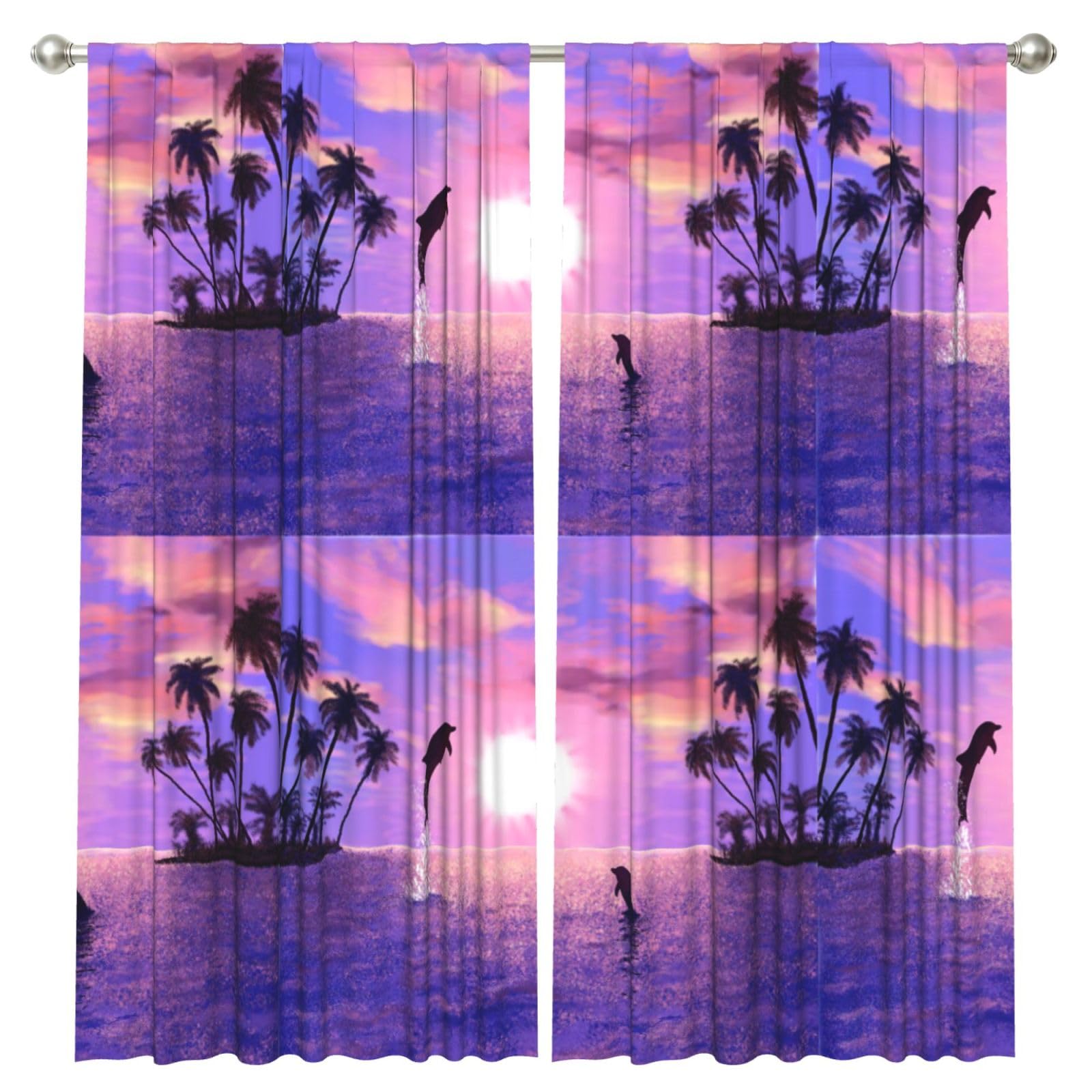 InOmak Sunset Dolphins, 2 Panels Window Curtains 52 x 84 Inch Blackout Curtains for Living Room Bedroom