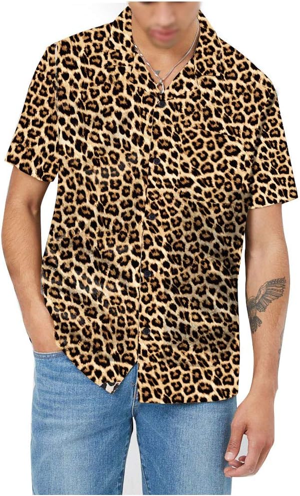 AVANZADA Men's Short Sleeve Shirts 3D Leopard Print Button Down Casual Tropical Shirts for Men Beach Hawaiian Aloha Shirt (print1-XXL)