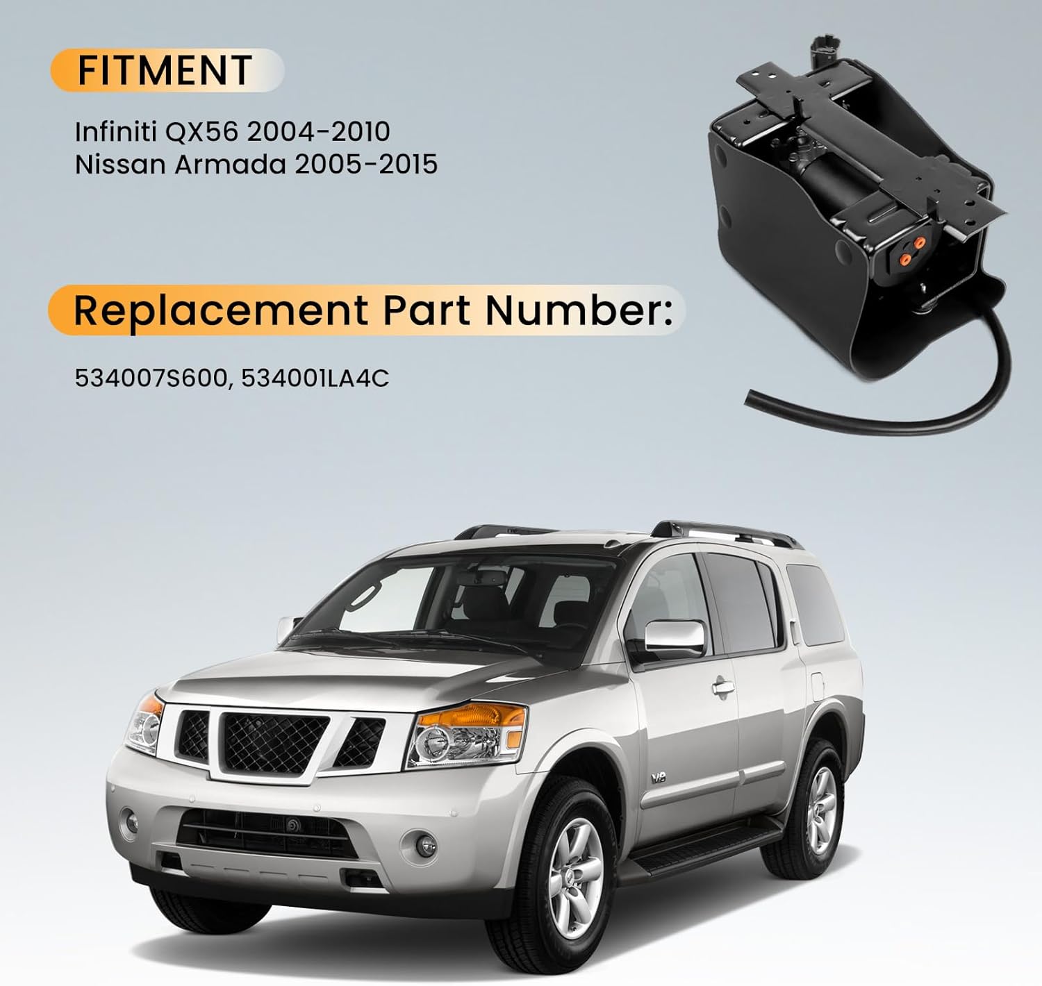 MILLISEC Air Ride Suspension Compressor Pump Compatible with 2004-2010 Infiniti QX56 and 2005-2015 Nissan Armada Car Suspension System Replaces# 534007S600, 534001LA4C