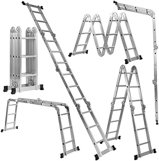 Giantex 7 in 1 Folding Extension Ladders, Multi Purpose Platform Extendable Scaffold Aluminum Step Ladder 330LB (12.5 Ft)