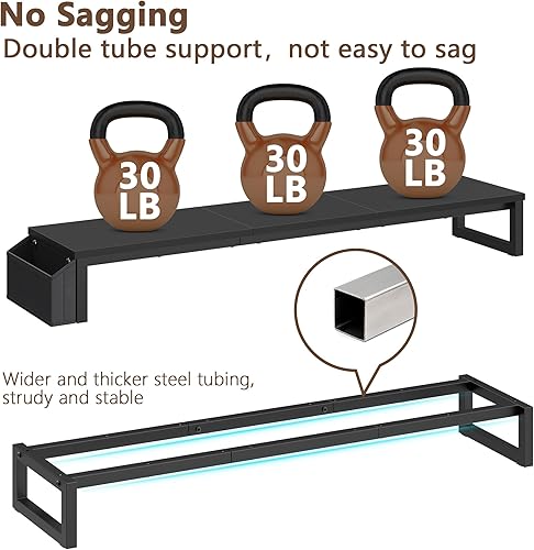 Miniatura 2 de LANDVOI Soporte para monitor doble, soporte de monitor de 41.5 pulgadas de largo para 2 monitores, soporte de monitor de computadora de madera y