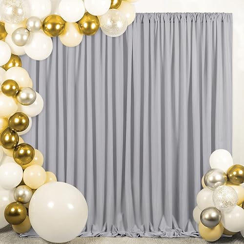 LuoluoHouse Cortina tipo telón de fondo gris para boda, 10 x 8 pies, cortinas de fondo de poliéster para despedida de soltera, cumpleaños,