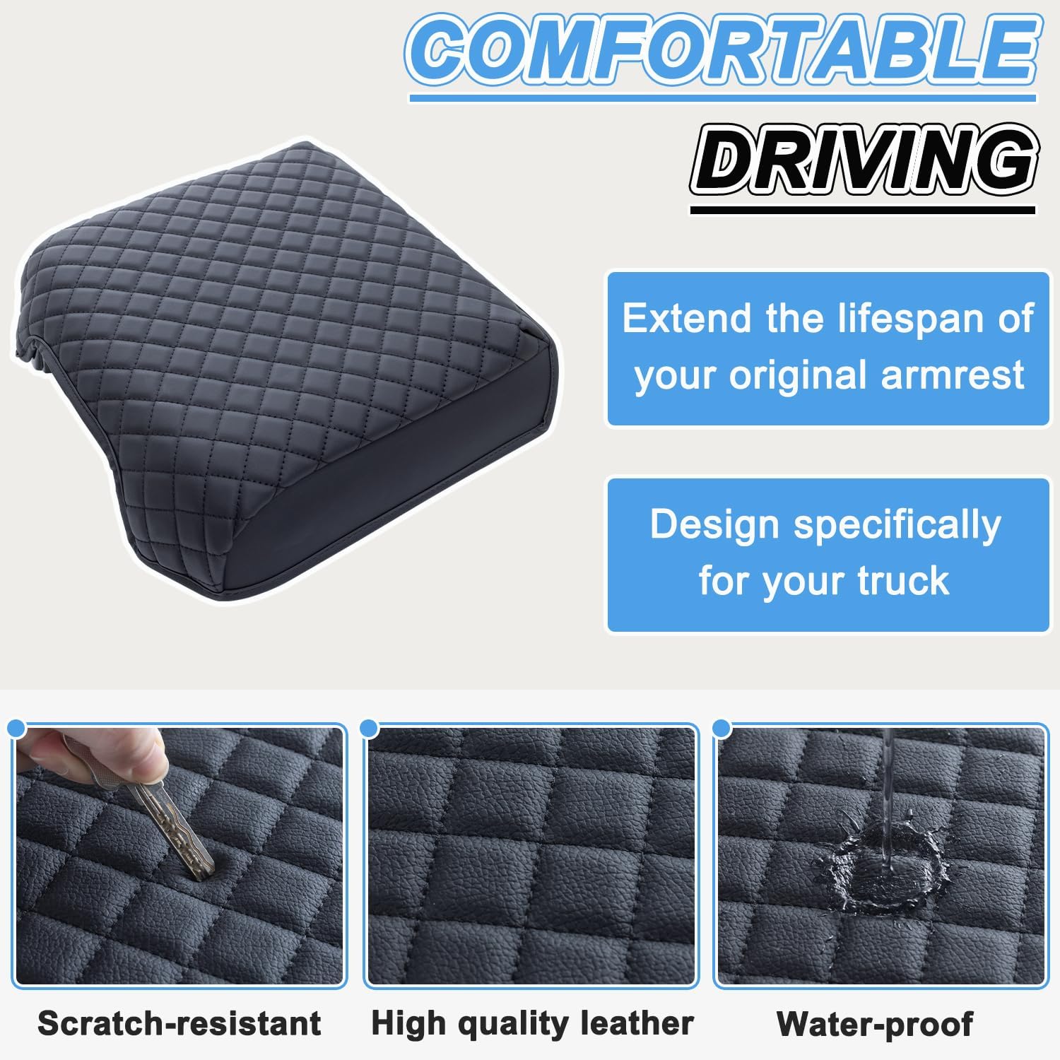 PIMCAR Center Console Cover for 2023 2024 2025 2026 Ford F250 F350 F450 F550 Super Duty, PU Leather Armrest Cushion Protector Anti-Scratch (Fits Bucket Seat Console Only)