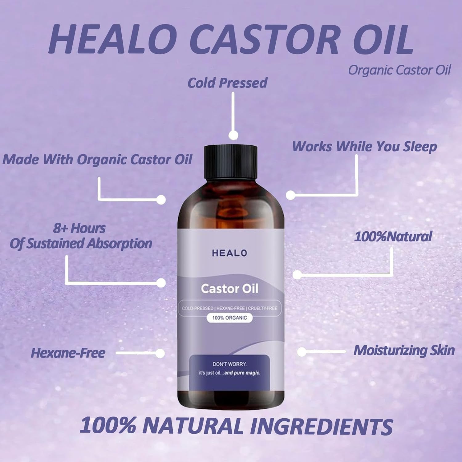 Healo Castor Oil Pack Wrap Castor Oil Pack Wrap Kit - 3.38 Oz with Reusable Wraps - For Stomach, Neck and Entire Body with Adjustable Elastic Straps (Pink 6PCS, 100ML)