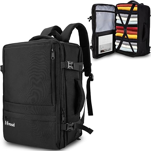 Miniatura 8 de ICroad Mochila de viaje grande, mochila de mano de 40 L para hombres y mujeres, Negro -, Mochila de viaje