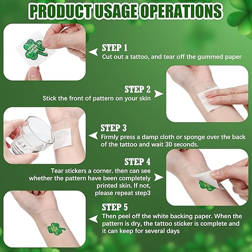 Miniatura 3 de Nosiny 240 piezas de tatuajes temporales con purpurina para el día de San Patricio para niños, tatuajes de trébol, calcomanías de trébol de la