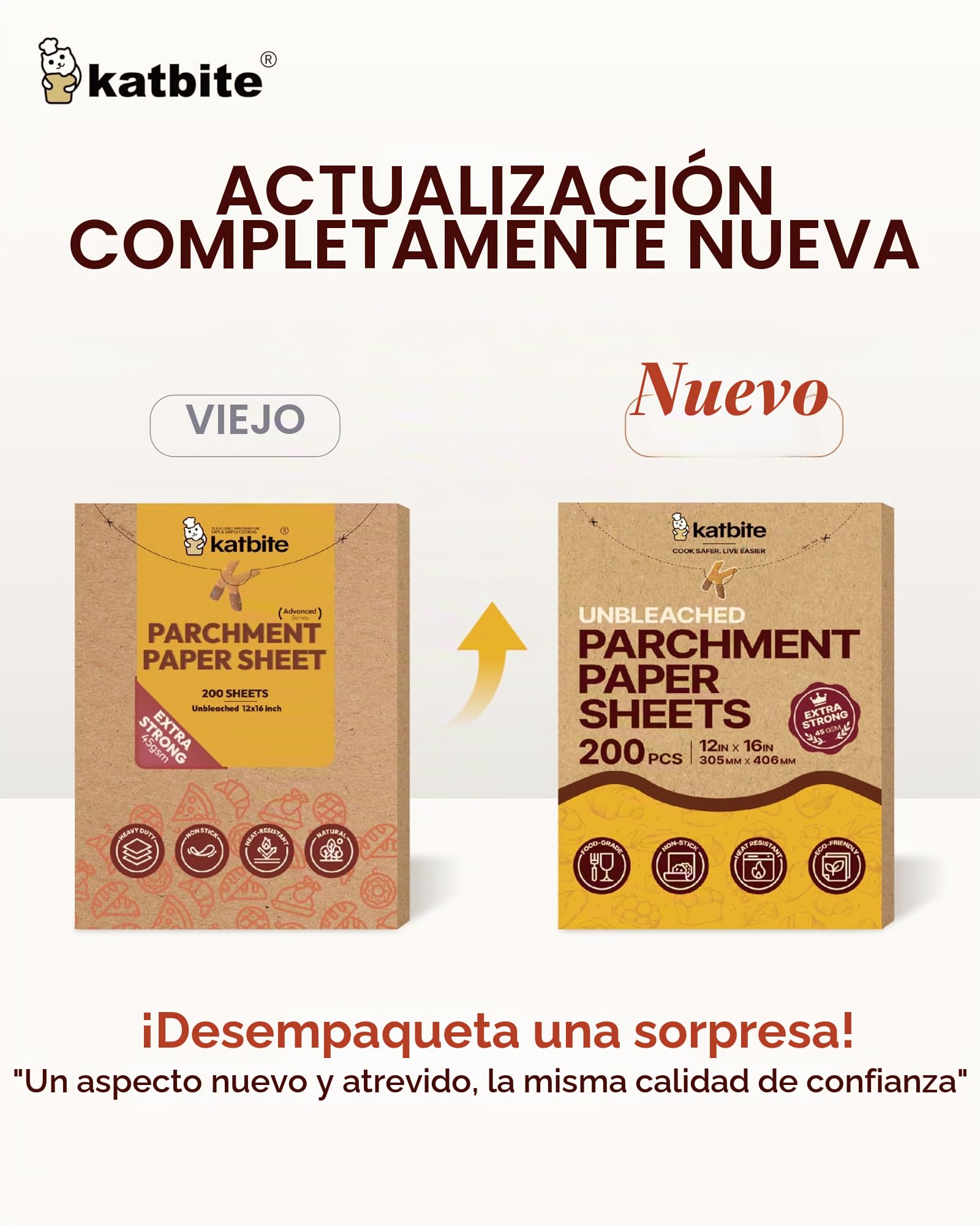 katbite Braun - Papel de horno (200 hojas, 30,5 x 40,6 cm, para hornear galletas, cocinar, hornear, asar