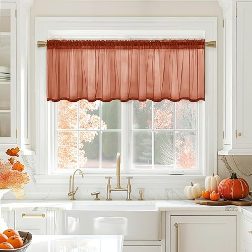 Miniatura 6 de MIULEE Cenefa Transparente de Terracota con Apariencia de Textura de Lino, Cortina de Media Ventana, Cortina Pequeña Estilo Granja para Cocina