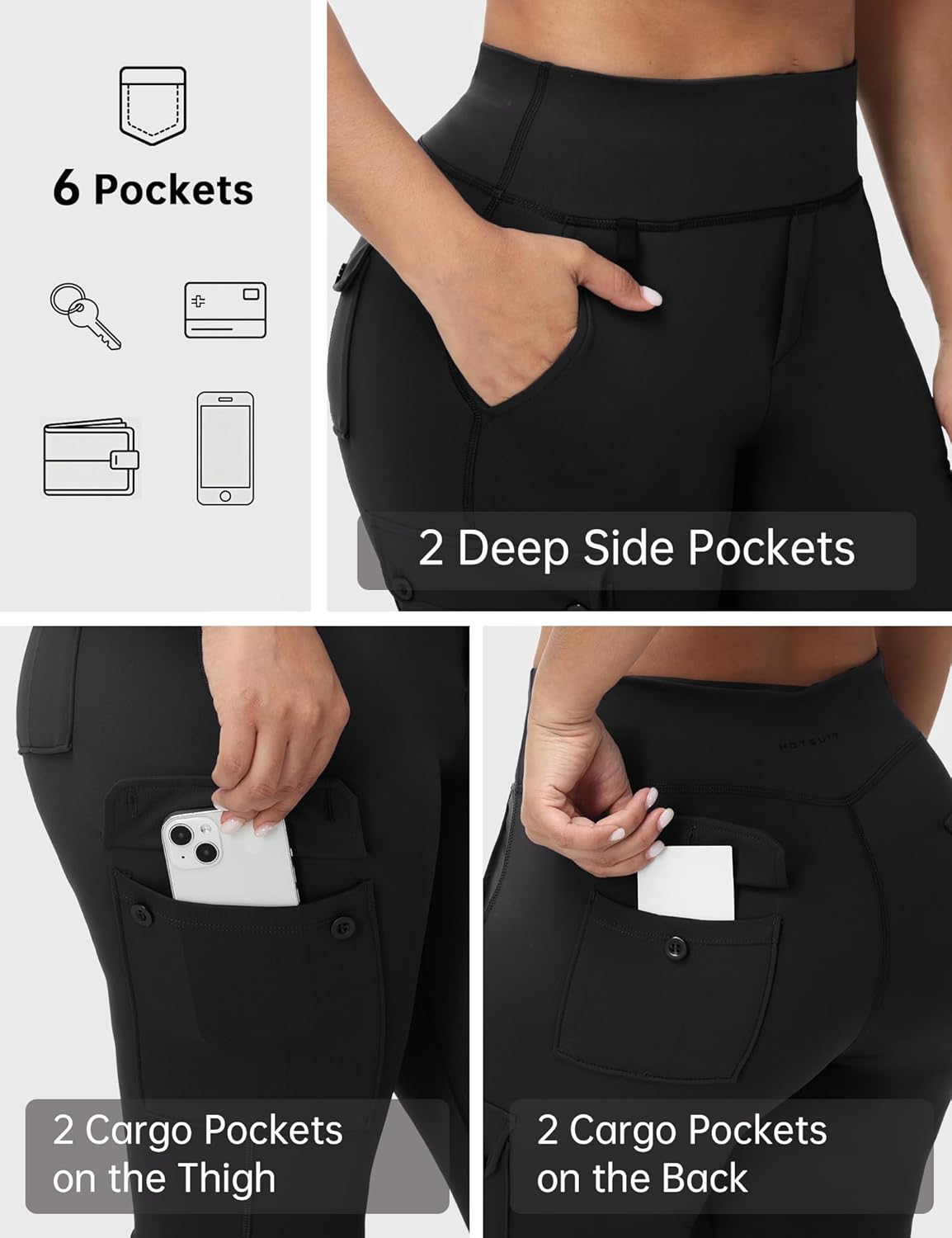 HOTSUIT Cargo-Yoga-Pants for Women 6 Pockets Stretch Work Trouser Adjustable High Waist Leggings Office Casual Travel 29'' - Image 3