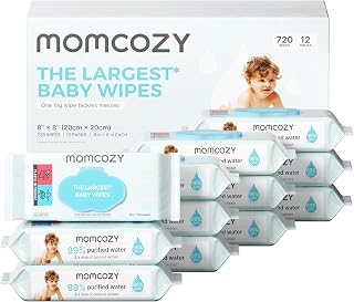 Momcozy Baby Wipes Plus: Extra Thick, Moist, Soft Unscented Hypoallergenic Wipes for Sensitive Skin, 720 Count (12 Packs)