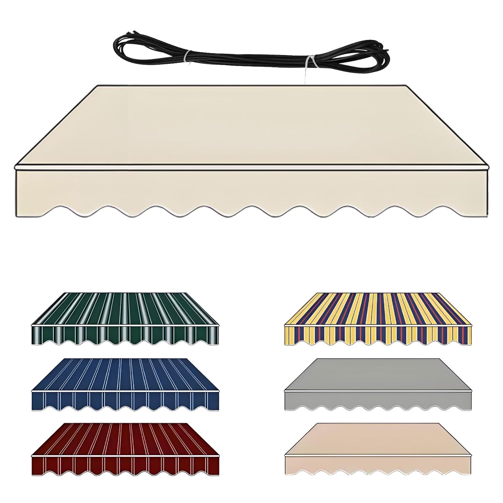 Toile pour store banne imperméable en polyester blanc 3,7x3m anti-UV et durable