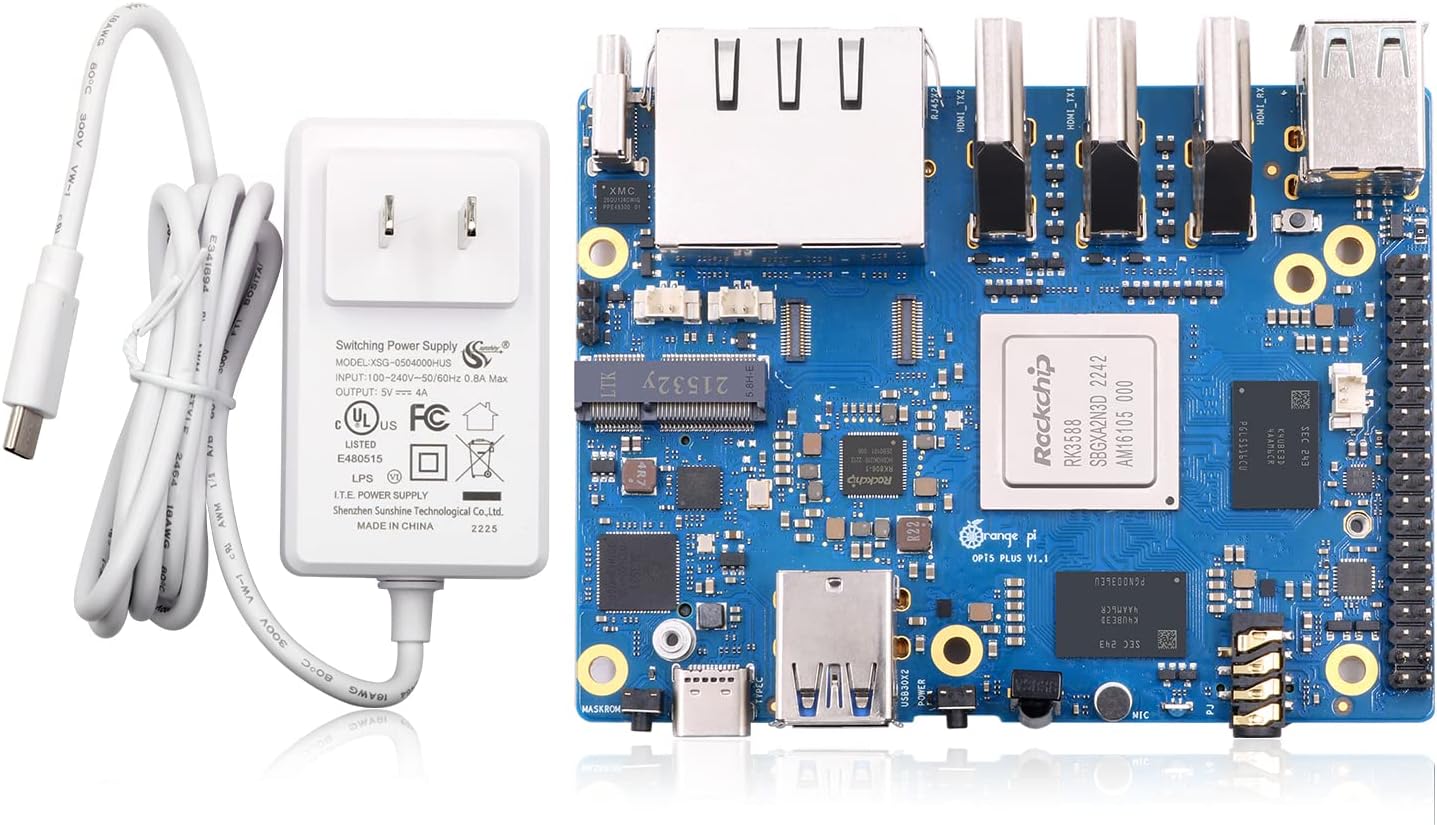 Orange Pi 5 Plus 4GB/8GB/16GB LPDDR4/4x Rockchip RK3588 8-Core 64-Bit Single Board Computer with eMMC Socket, Development Board Run Orange Pi/Linux/Ubuntu/Debian/Android OS (8GB+Power Supply)