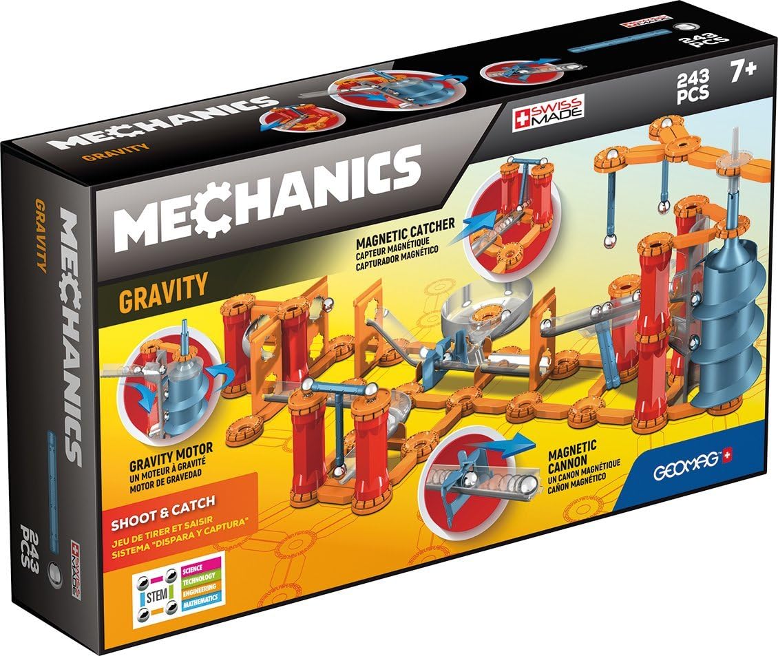 Geomag - Mechanics Gravity Shoot & Catch - 243-Piece Building Set with Magnetic Motion, Certified STEM Marble Run Construction Toy for Ages 7 and Up, Multicolor (774)