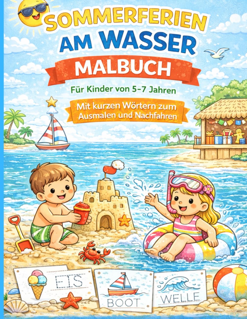 Sommer-Malbuch für Kinder: Ausmalen, Nachfahren & erste Wörter schreiben – Kreativer Lernspaß für 5–7 Jahre