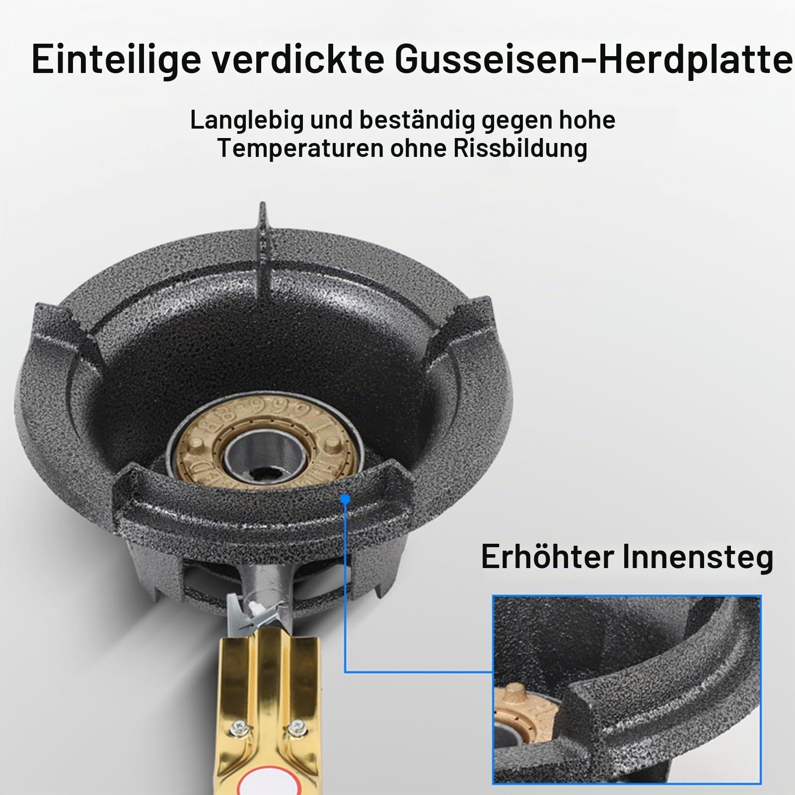 Gasherd Mit 1 Brenner, 25 KW Flüssiggasherd, Schwarzer Topfständer Aus Gusseisen Mit Knopf, Mit Flammendurchschlagschutz, For Den Privaten Und Gewerblichen Gebrauch Geeignet(30cm)
