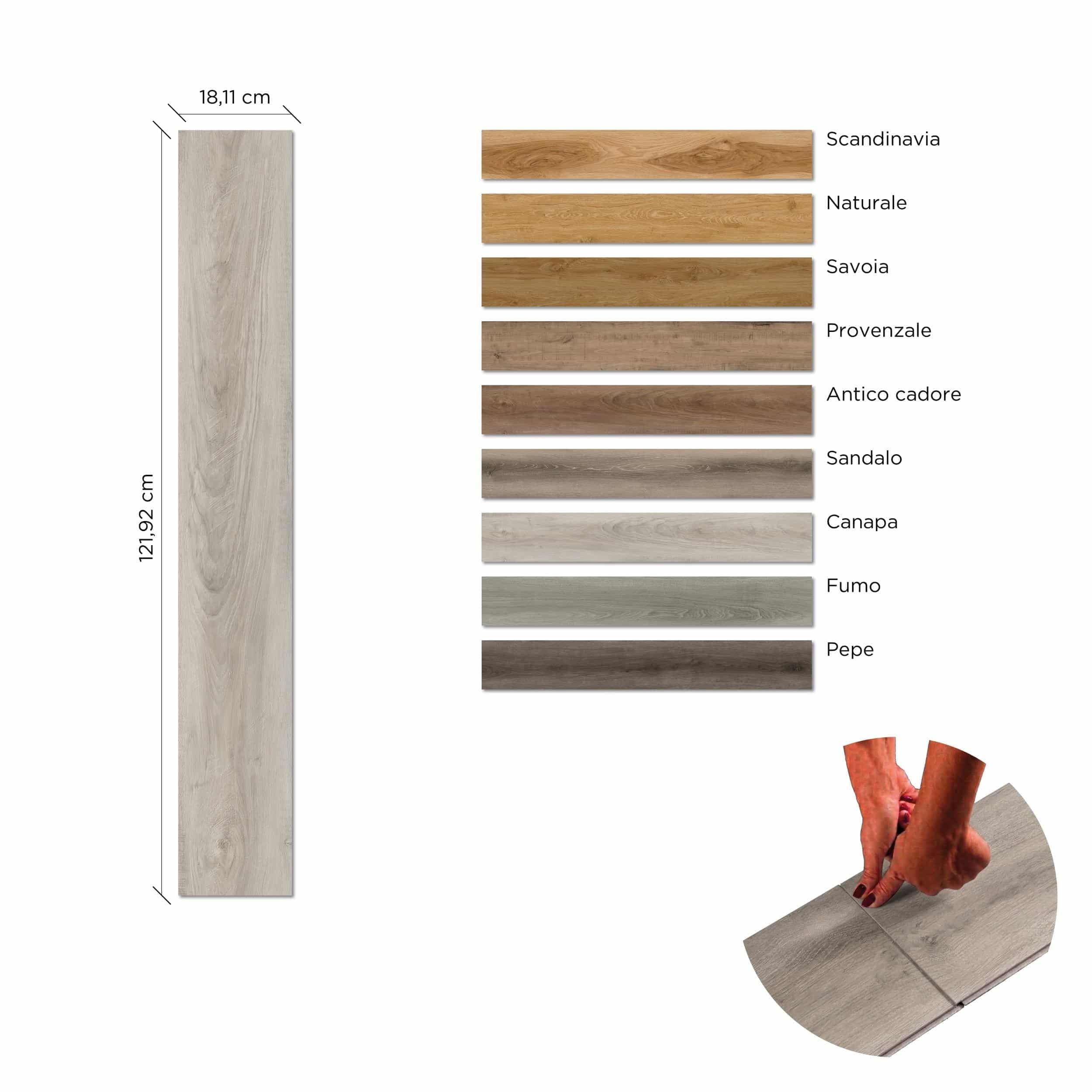 Quercia SPC Canapa, Pavimento Effetto Legno, Stone Polymer Composite, 18,11 x 121,92 cm, Spessore 5mm incluso materazzino fonoassorbente di 1mm, Per Interni, 10 Pezzi, 2,22m²
