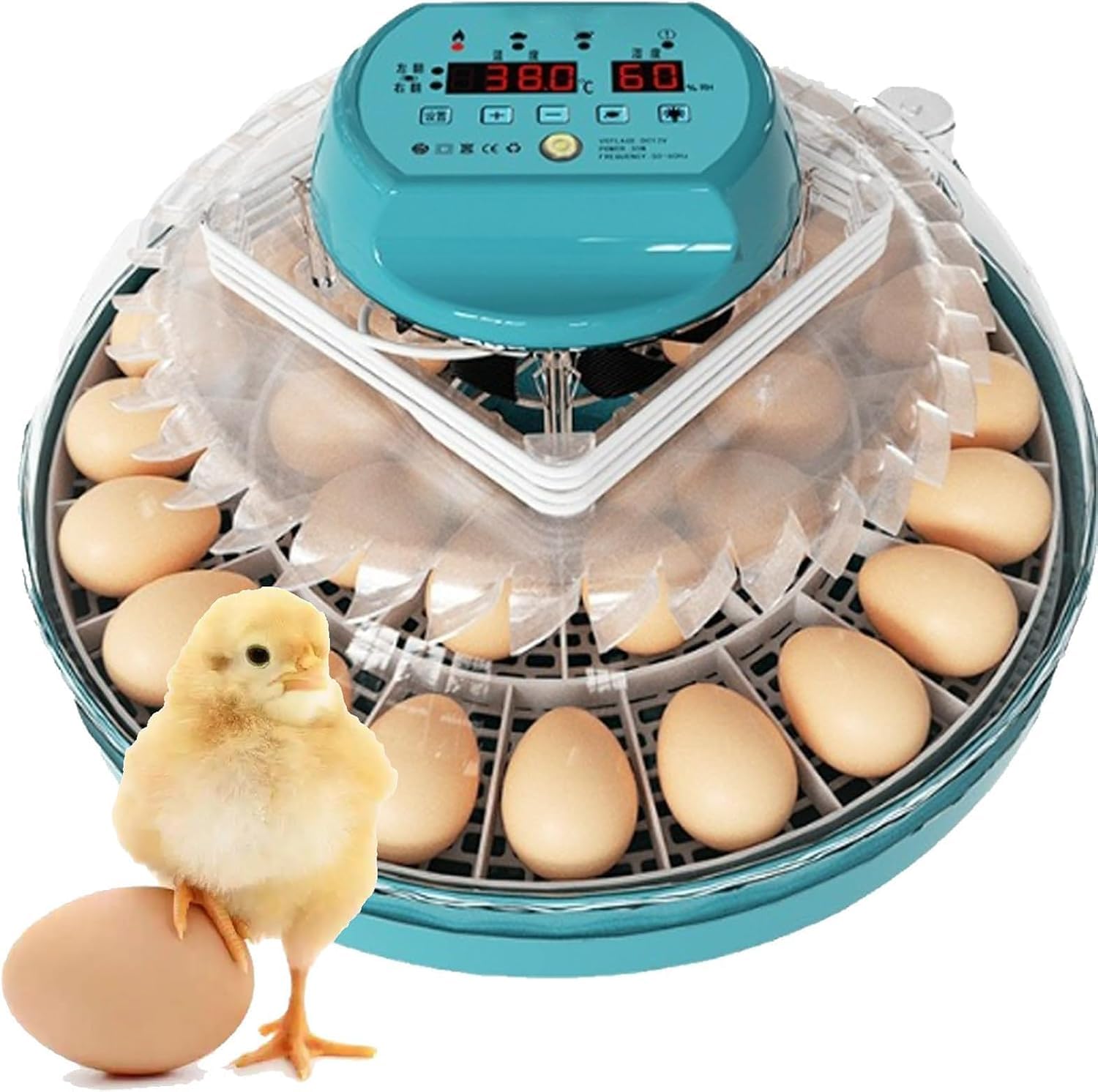 Incubadora de huevos totalmente automática con termostato digital inteligente y control de humedad, volteador automático de huevos para incubar aves de corral