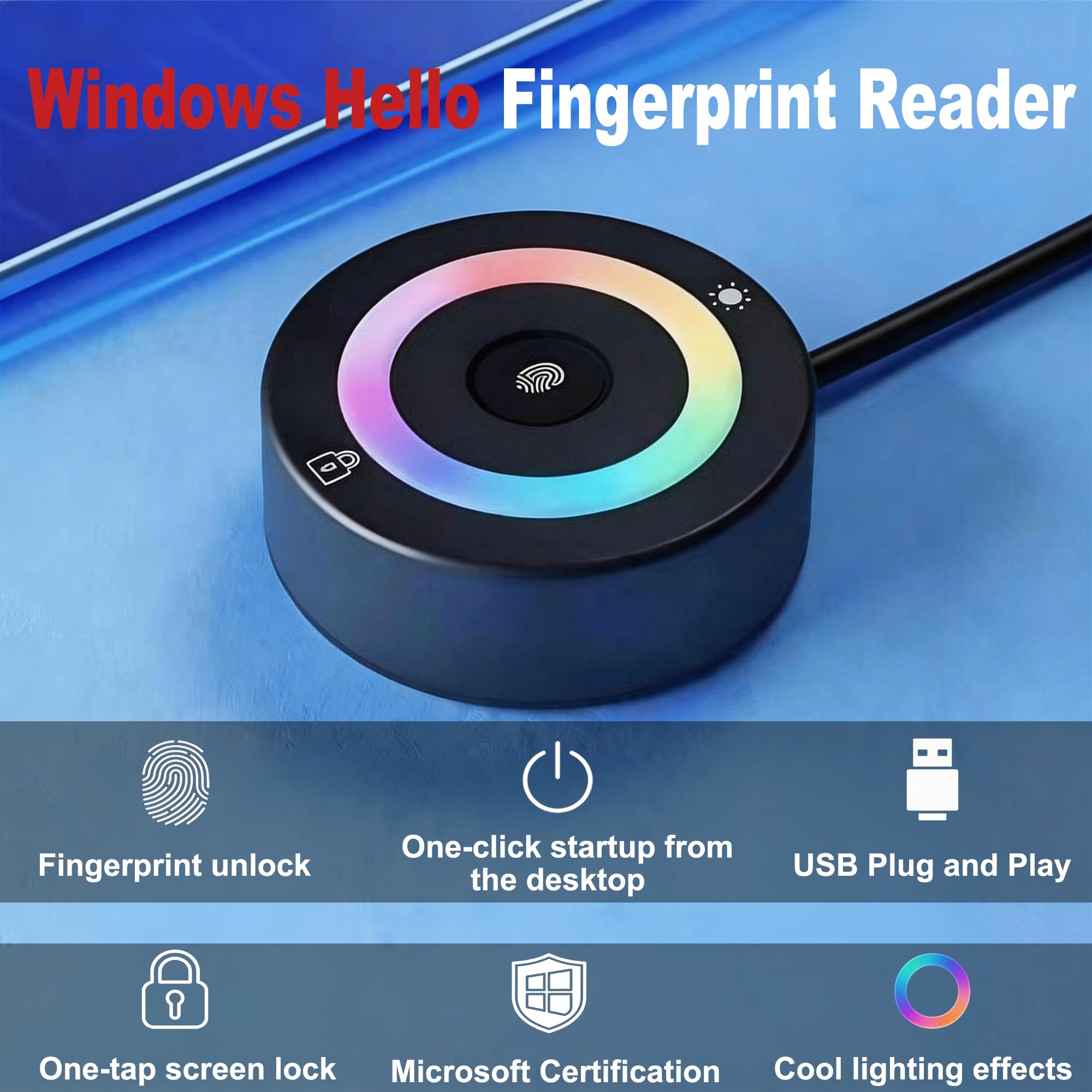 Lector de huellas dactilares USB para PC y portátil, escáner biométrico Windows Hello con tacto de 360°, inicio de sesión rápido <1s, llave de seguridad portátil para Windows 10/11