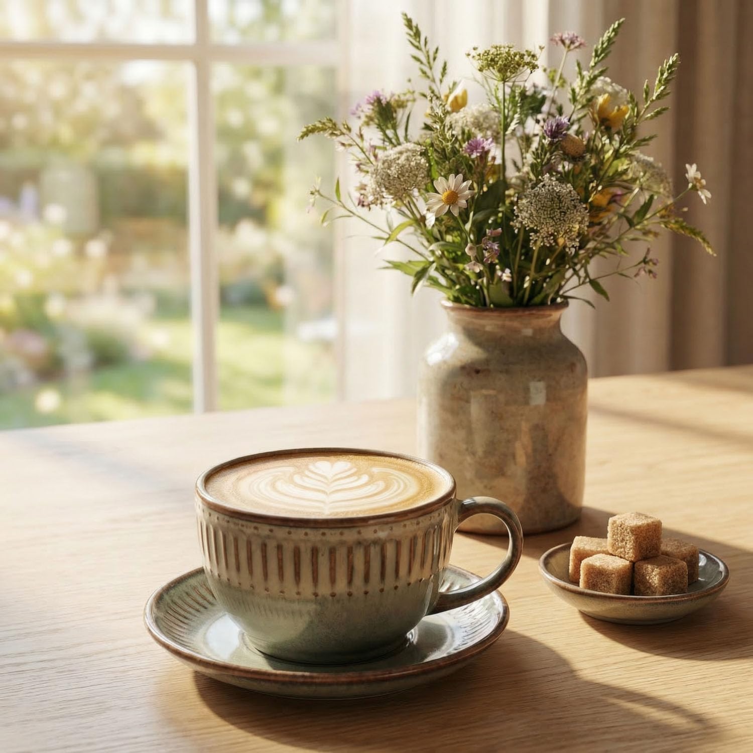 Cappuccino cup with tray, 8.5 oz. Set of 4 Ceramic Coffee Cups and Saucer Set for Latte, latte art cup, suitable for latte/cappuccino/milk/tea