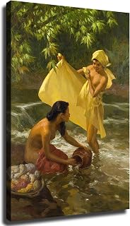 Filipino Oil Artist Fernando Amorsolo Oil Painting Maiden in a Stream Canvas HD printing poster creative room aesthetics be the perfect wall art decoration for home office gym bar (08x12inch-Unframed)