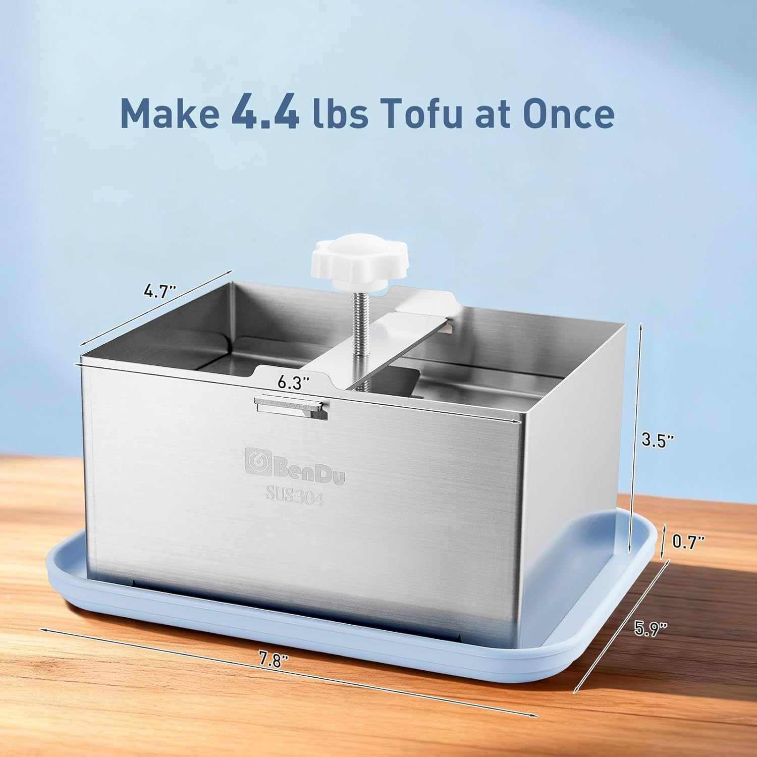 Tofu Press Stainless Steel, Paneer Maker with Tofu Press Cloth and Drip Tray, Improves Tofu Flavor and Texture, for Homemade Tofu, Paneer Press and Cheese Press, Multi-Functional Kitchen Tool（Blue）