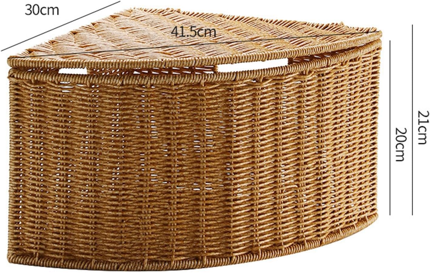 Corner Storage Basket with Lid, Fan Shape Triangle Basket, Large Capacity Sundries Organizer Bins, Rustic Decorative Baskets for Office/Pantry/Living Room/Bedroom/Entryway, B 41.5x30x21cm