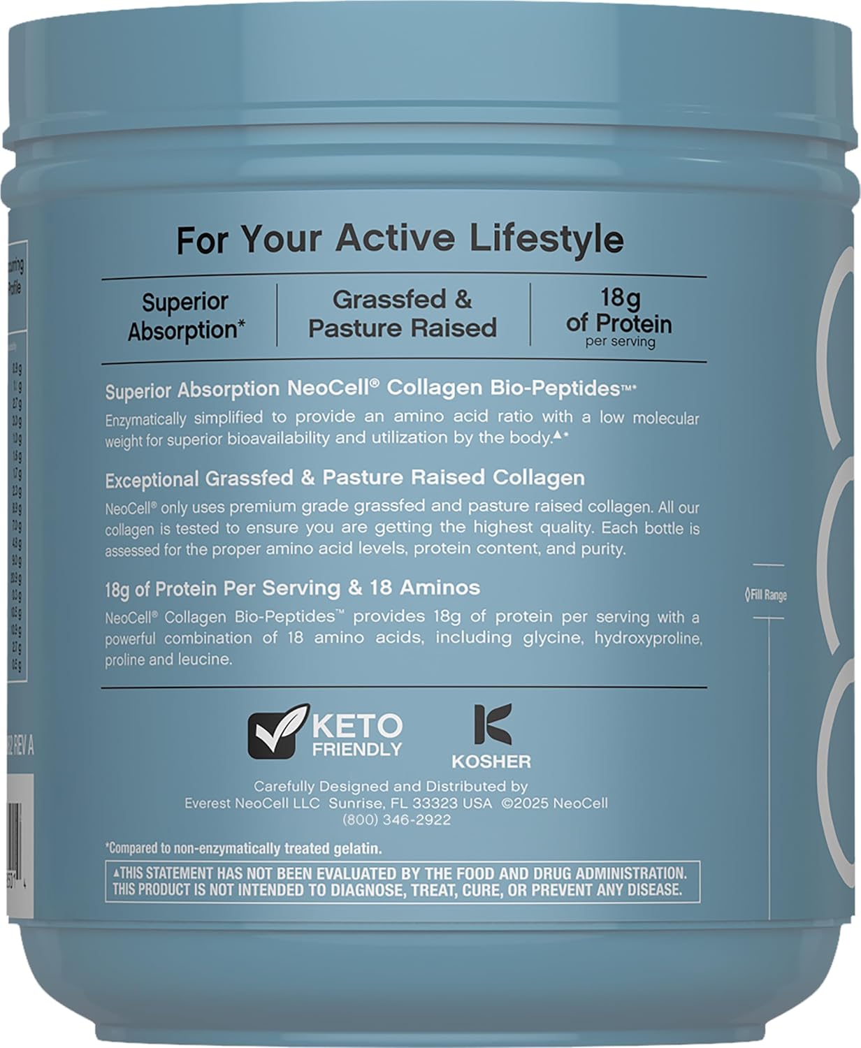 NeoCell Collagen Bio-Peptides Powder | 20oz | Super Hair, Skin, and Nails | Superior Absorption | Grassfed Protein Supplement | Advanced with 18 Essential Amino Acids