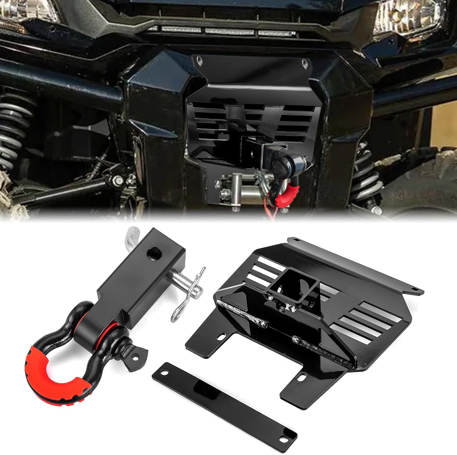 2” Front Towing Hitch & Shackle Receiver with 3/4'' D Ring and 7/8" Locking Pin Compatible with Honda Pioneer 1000/1000-5/1000-6 ALL Models 2022-2024