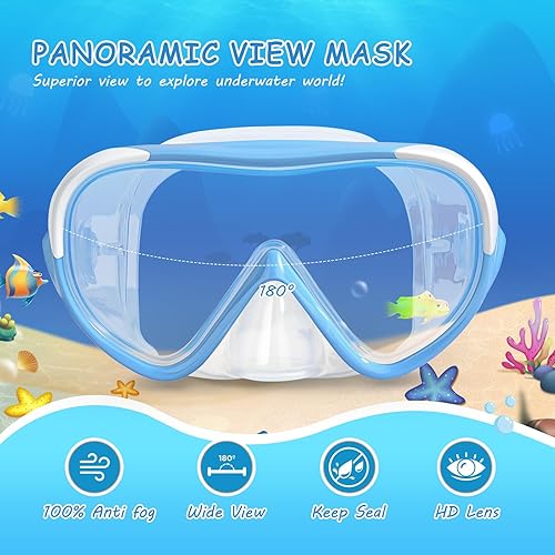 Miniatura 2 de Máscara de natación para niños, gafas de natación para niños de 180 antivaho, a prueba de fugas, con cubierta de nariz y correa de tela para edades